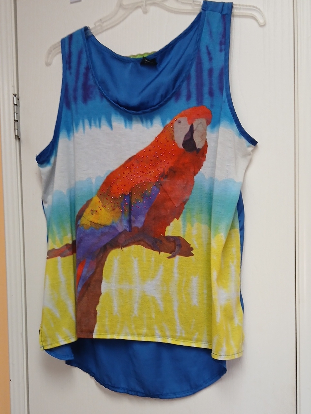 Faded Glory Blue, Yellow & Red Parrot Tank Top